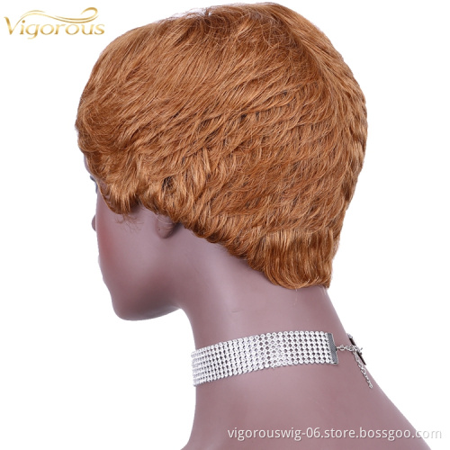Vigorous Pixie Cut Real Full Machine Brazilian Human Hair For Woman Short Finger Wave Natural Fluffy Wigs